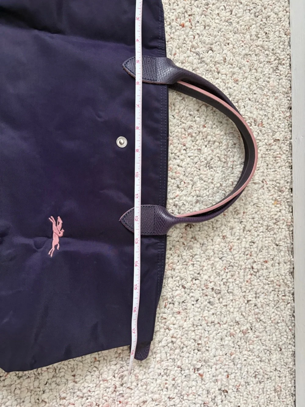 Longchamp Bilberry tote with pink trim top-handle